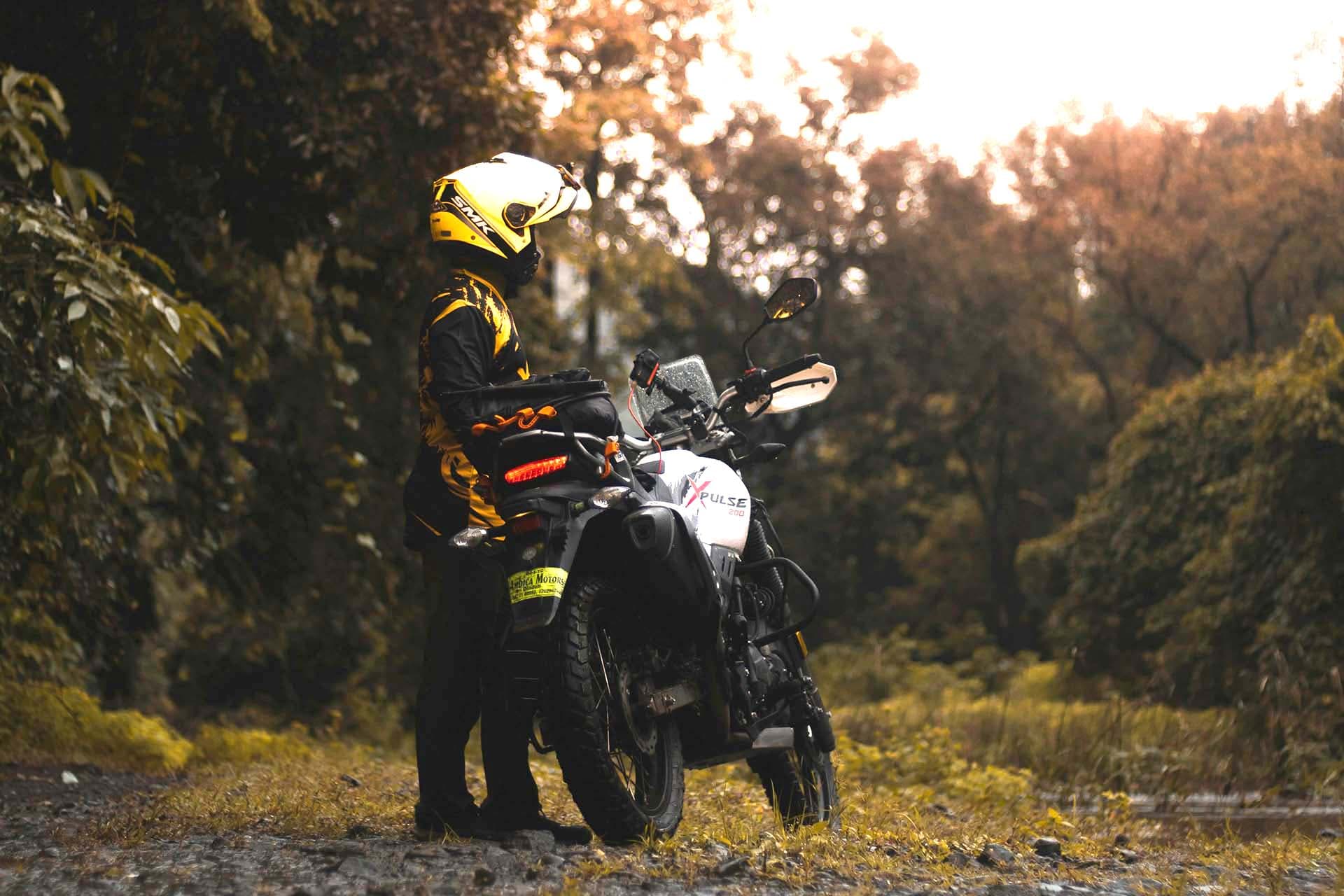 Motorcycle rider on a mountain road