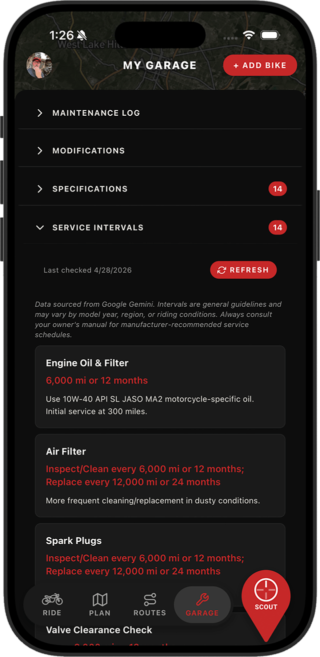 App mockup: Garage with bike list