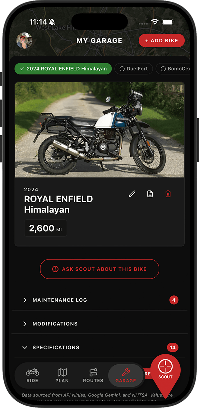 App screenshot: Garage view