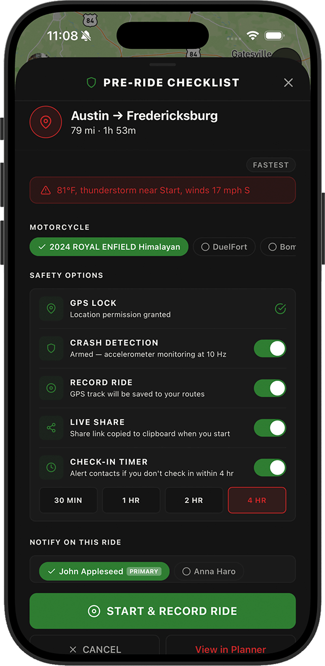 App screenshot: Crash detection countdown