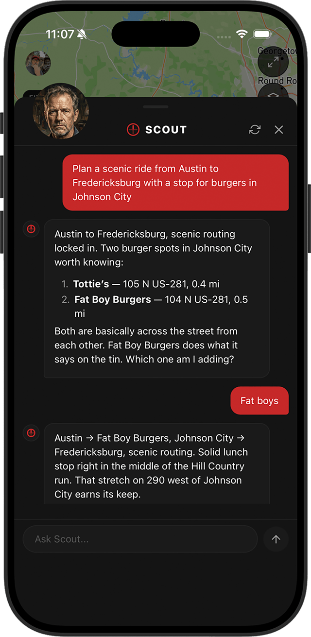 App screenshot: Scout conversation