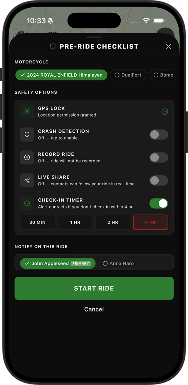 App screenshot: Check-in timer set screen