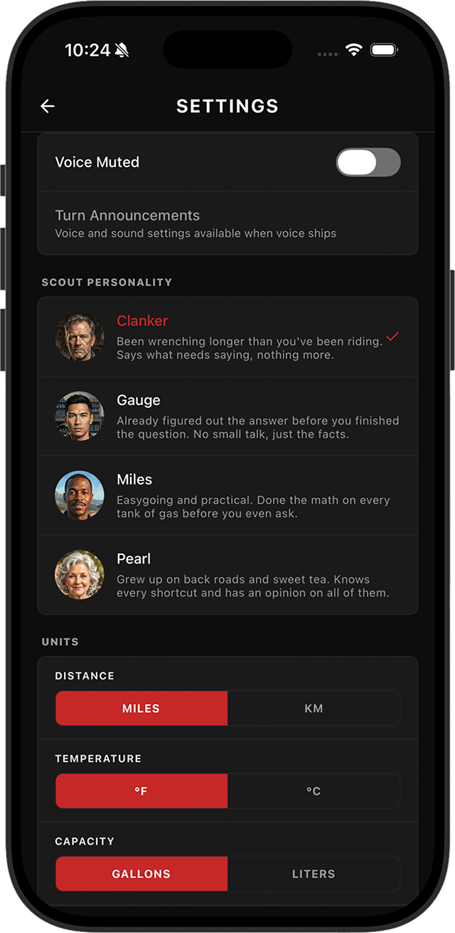 App screenshot: Scout personality selection